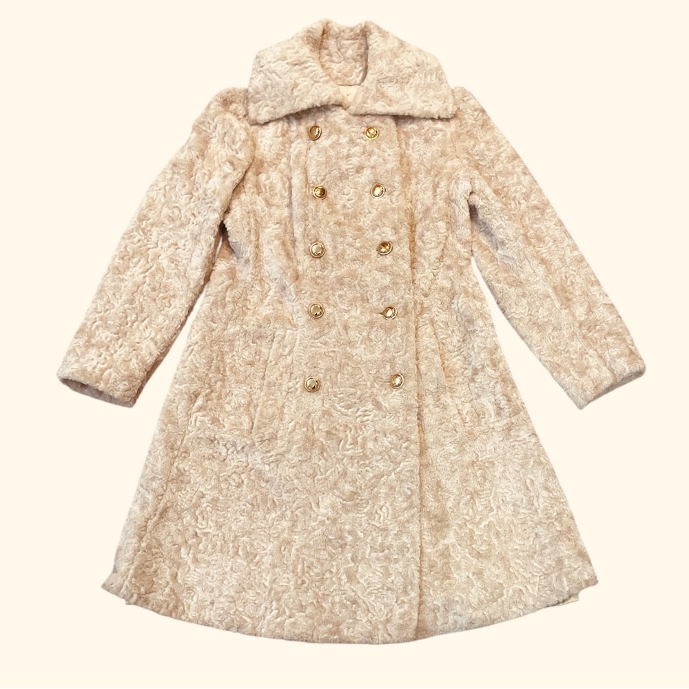 Vintage Borré Styled by Fairmoor Coat Double Breasted Faux Lamb Pea Coat Size XS